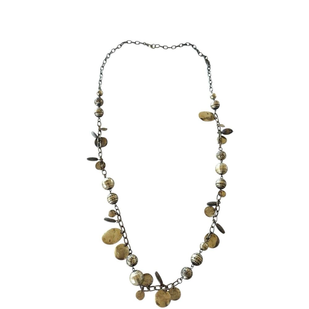 Brass Tone Long Chain Beaded Dangle Necklace Bohemian Style Accent‎